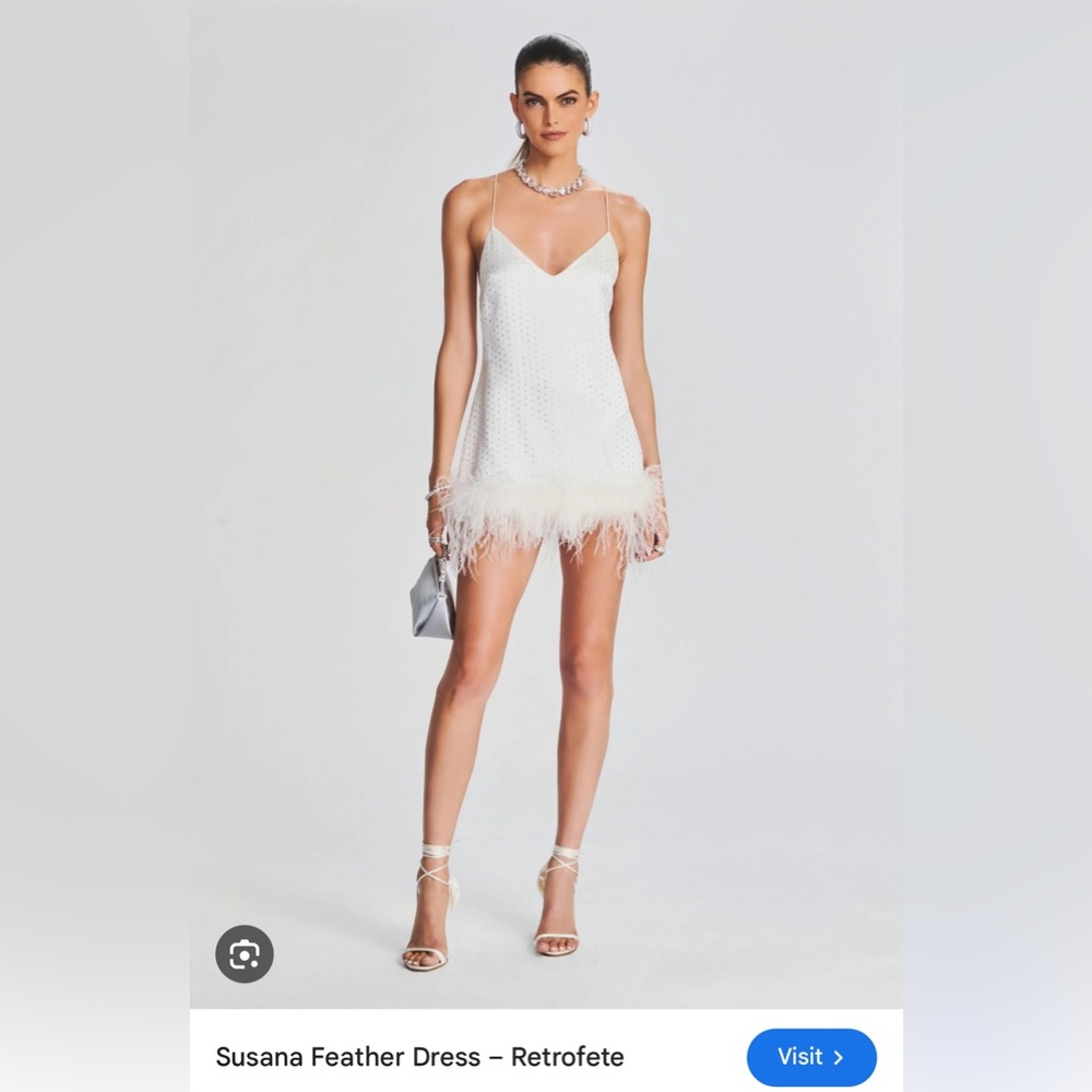 Retrofete White Feather Mini Dress